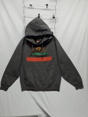 Tony Hawk Charcoal Pullover Hoodie with Bear Graphic and Green/Red Accents #330